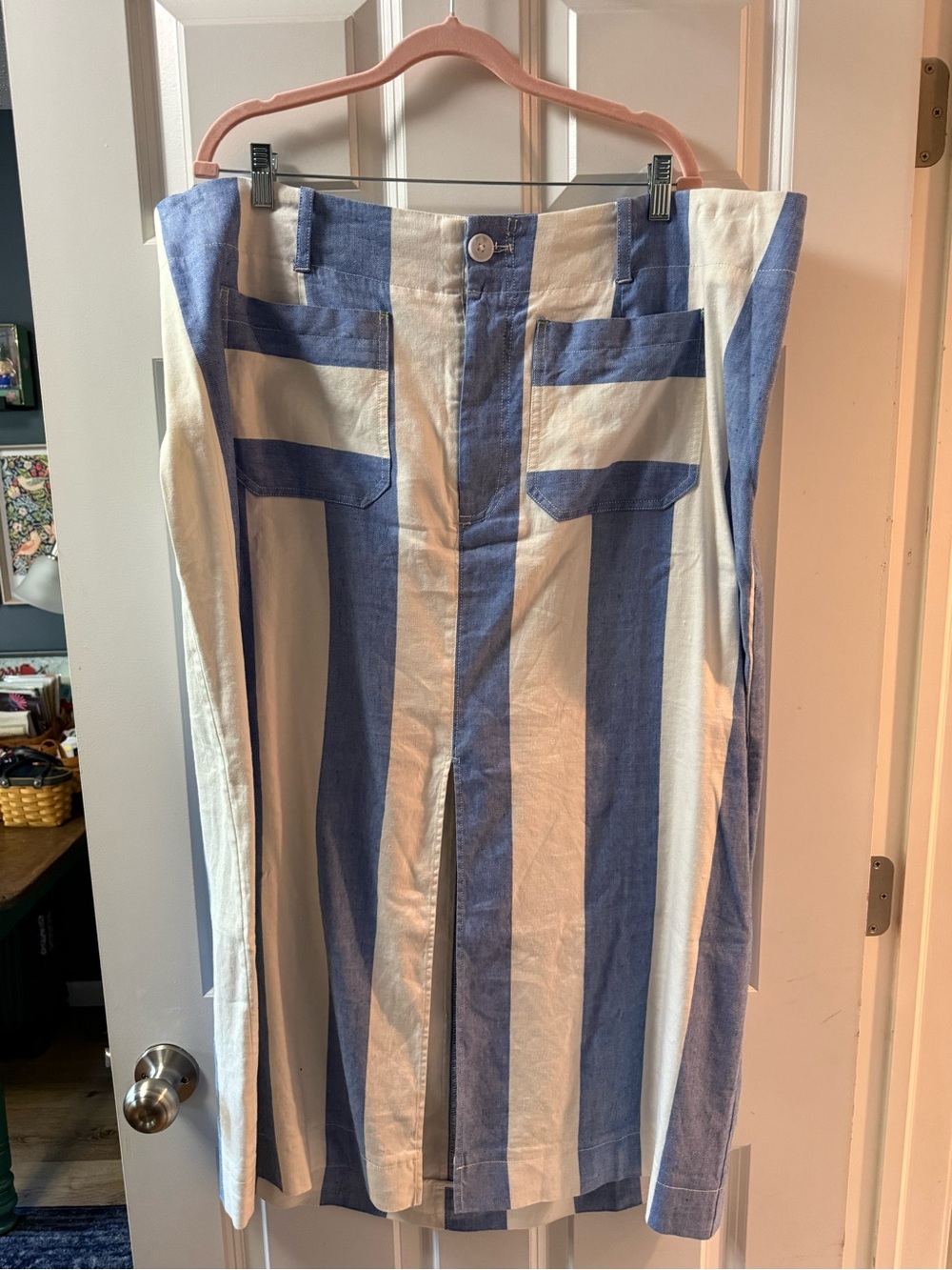 Anthropologie Blue and White Vertical Stripe Skirt